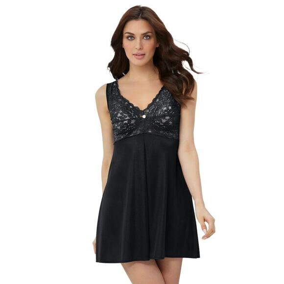 Amoureuse Womens Babydoll Black Sleepwear Gown, size Medium - Picture 1 of 6